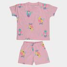 Girls' Pink Cotton Crew Neck Casual Top and Shorts Set, गुलाबी, small