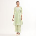 Girls Light Sage Green Cotton Embroidered Ethnic Set, Light Green, small image number null
