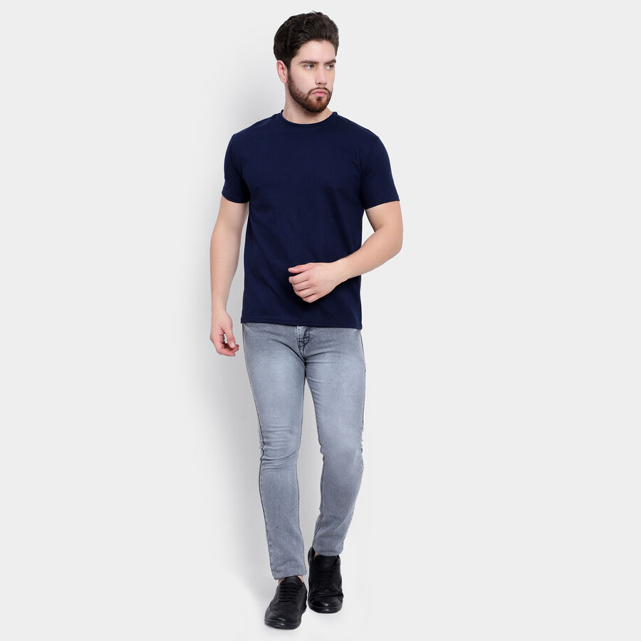 Solid Round Neck T-Shirt, Navy Blue, large image number null