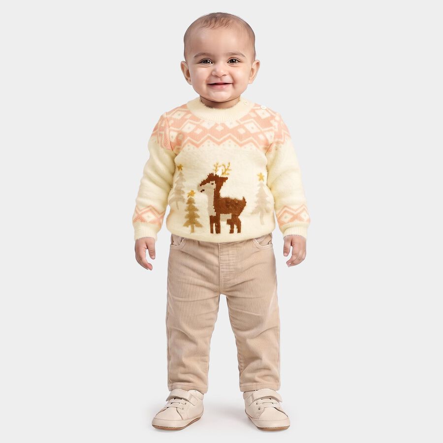 Infants' Peach Crew Neck Printed Pullover, पीच, large