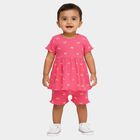 Infant Girl Bright Pink Cotton Round Neck Casual Shorts Set, Pink, small image number null