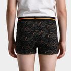 Boys Black Regular Fit Printed Trunks, काला, small