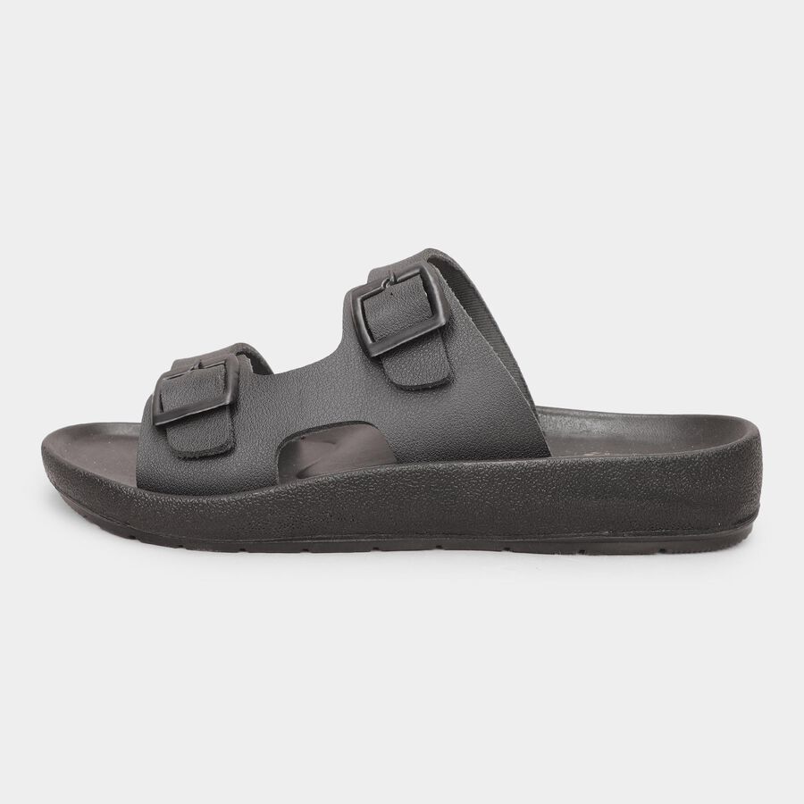 Men's Jet Black Buckle Strap Sandals, काला, large