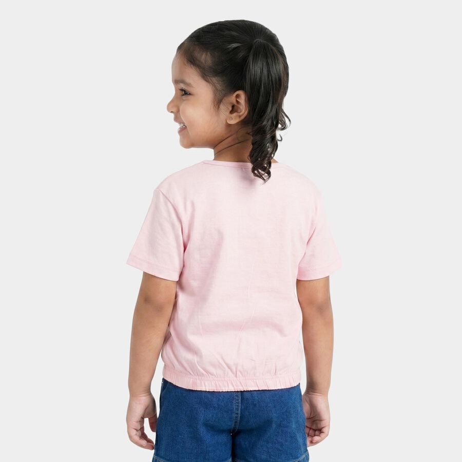 Girls Pink Cotton Round Neck Regular T-Shirt, Light Pink, large