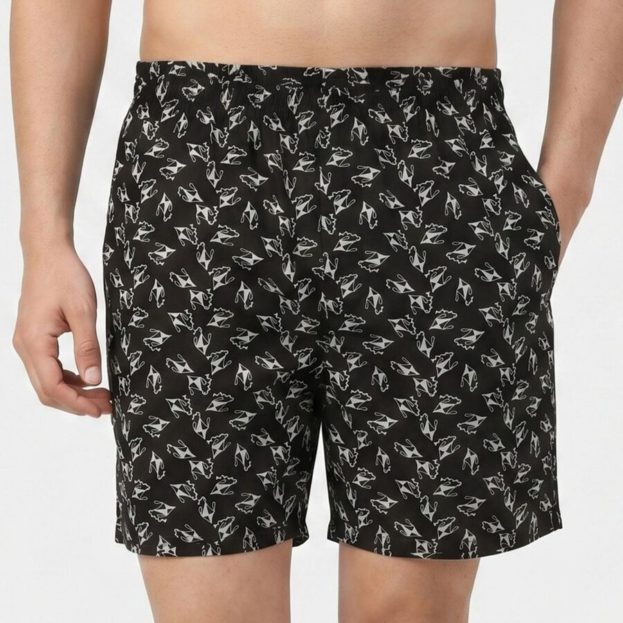 Men's Black Relaxed Fit Printed Boxers, Black, large