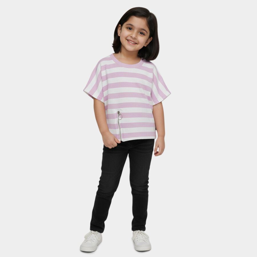Girls' Lilac Round Neck Casual T-Shirt, लाइलेक, large