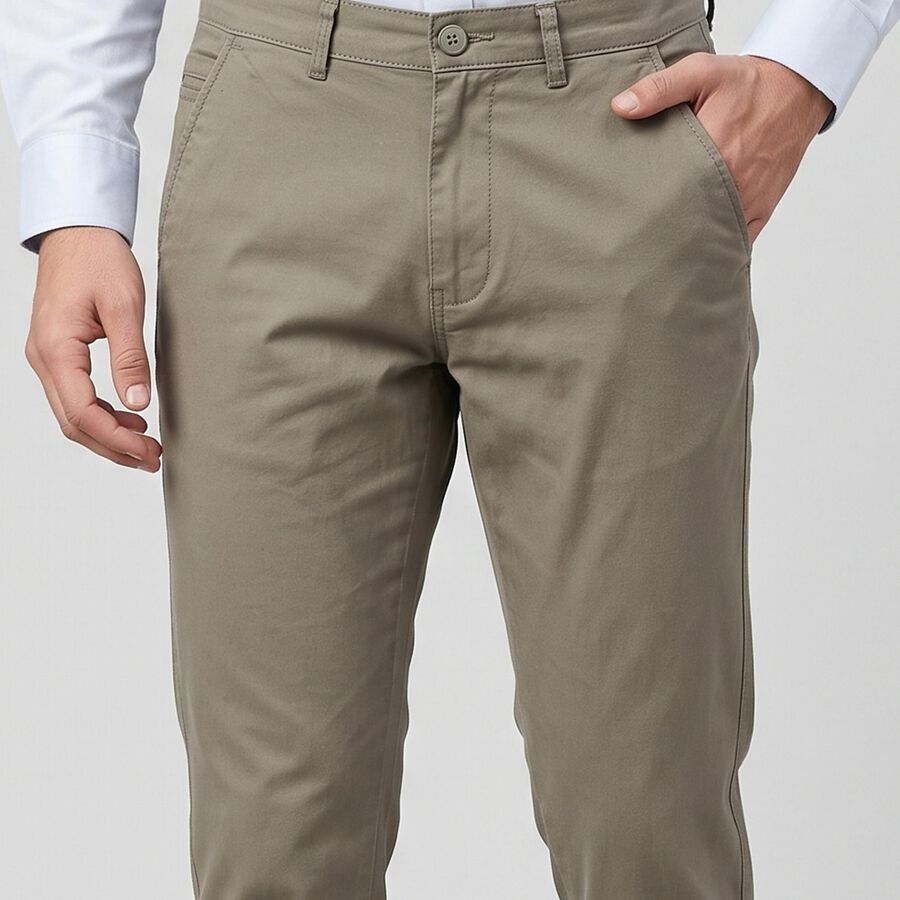 Men's Light Grey Slim Fit Chino Trousers, Light Grey, large