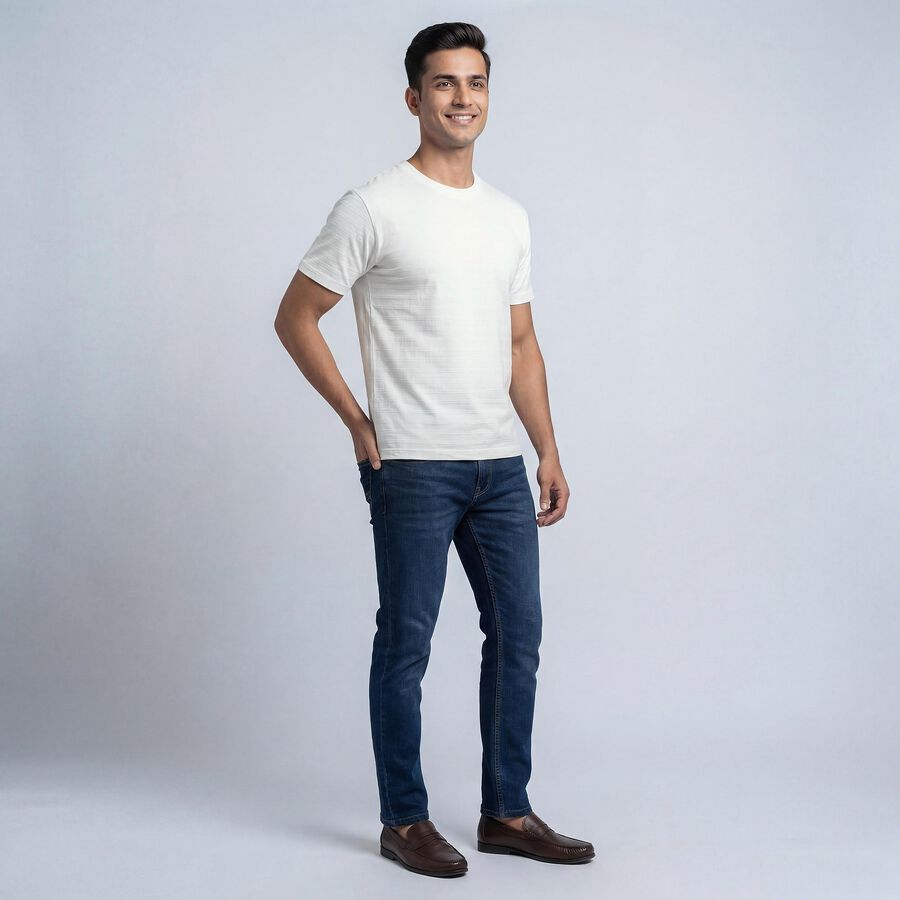 Men's White Round Neck Casual Printed T-Shirt, सफ़ेद, large