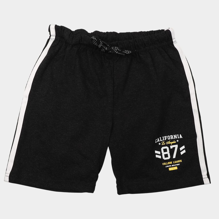 Boys' Black Regular Fit Printed Athletic Bermuda Shorts, चारकोल, large