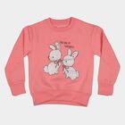 Girls' Coral Crew Neck Graphic Print Sweatshirt, Coral, small