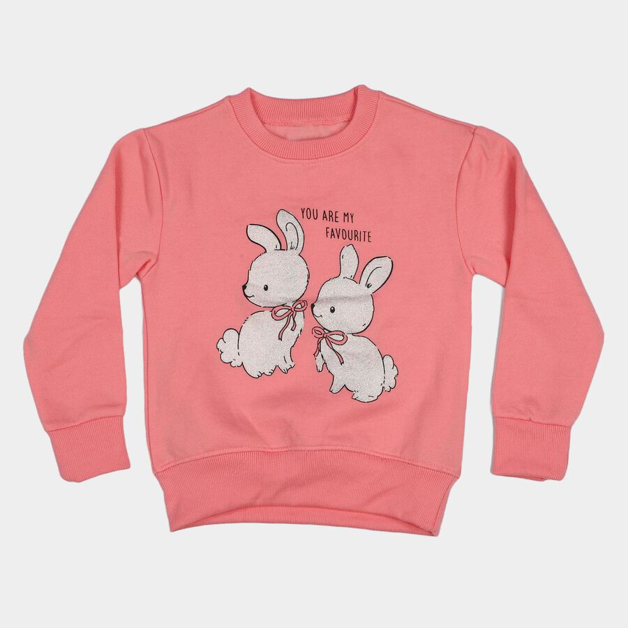 Girls' Coral Crew Neck Graphic Print Sweatshirt, Coral, large
