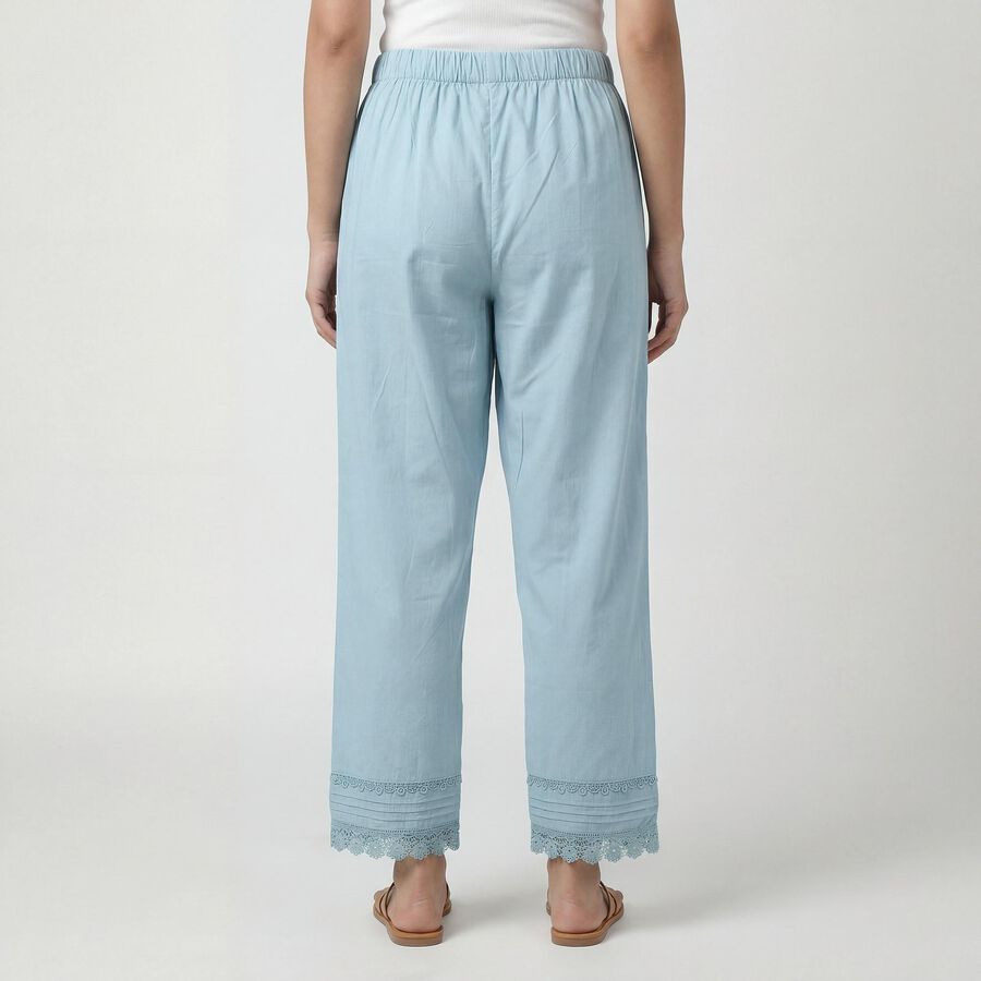 Women's Light Blue Cotton Wide-Leg Palazzos, Light Blue, large