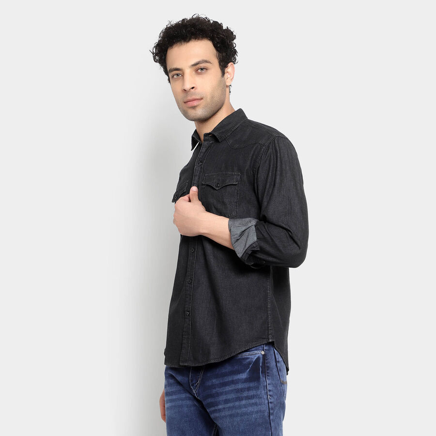 Cotton Solid Casual Shirt, Black, large image number null