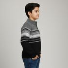 Boys Black and Grey Half-Zip Casual Pullover, काला, small image number null