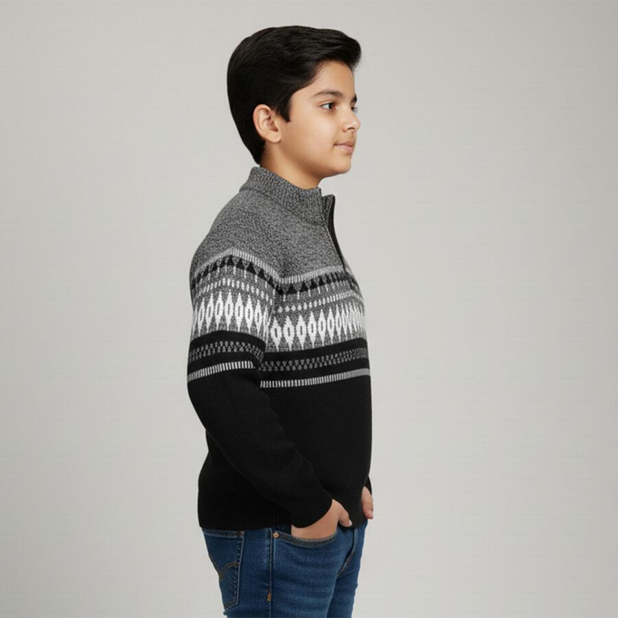 Boys Black and Grey Half-Zip Casual Pullover, काला, large image number null