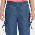 Girls' Light Blue Relaxed Fit Cargo Jeans, हल्का नीला, small
