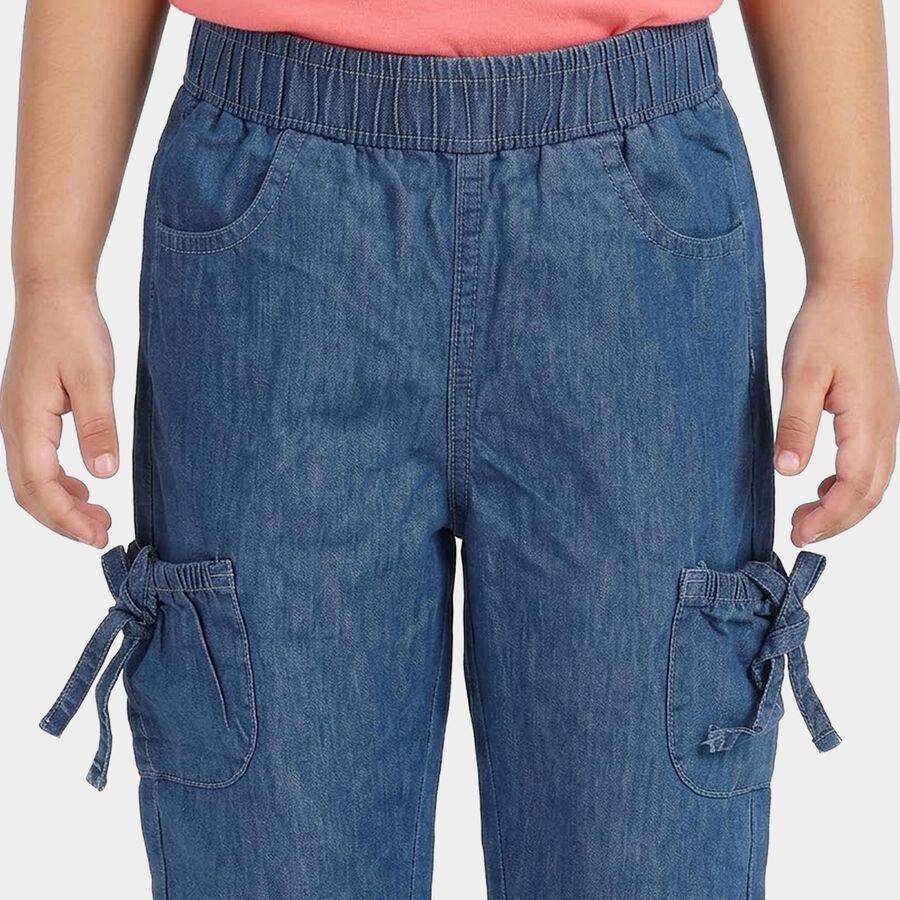 Girls' Light Blue Relaxed Fit Cargo Jeans, हल्का नीला, large