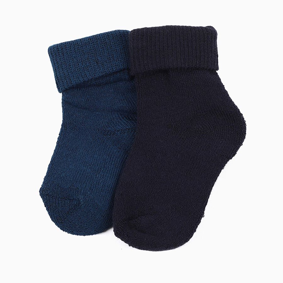 Infants Navy and Blue Regular Fit Ribbed Style Pack of 2 Socks, हल्का नीला, large image number null