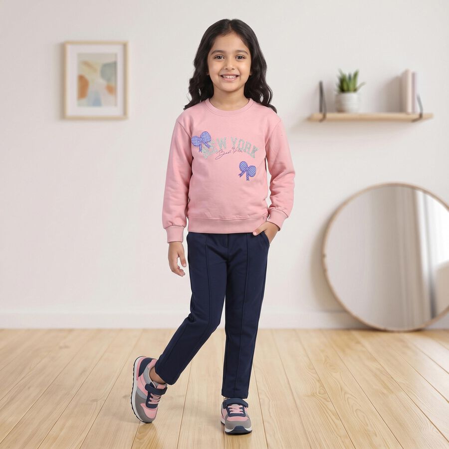 Girls' Pink Round Neck Pullover Sweatshirt, Light Pink, large