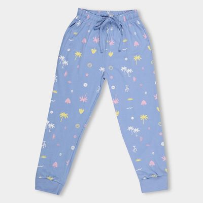 Girls' Soft Powder Blue Tropical Printed Jogger Pyjama