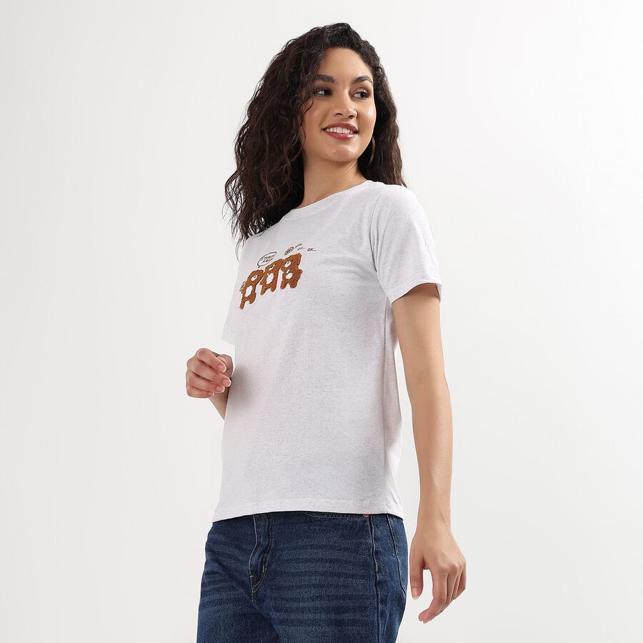 Ladies' 100% Cotton Round Neck T-Shirt , Melange Light Grey, large image number null