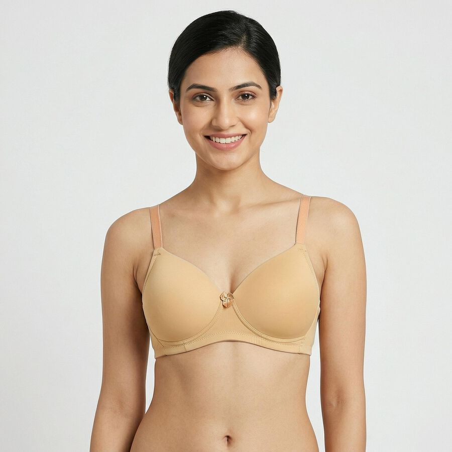 Women's Beige Padded Wired T-Shirt Bra, Beige, large