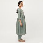 Girls Muted Sage Green Cotton Embroidered Kurta and Pants Fusion Set, Light Green, small image number null