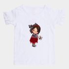 Girls White Cotton Round Neck Casual T-Shirt, सफ़ेद, small