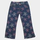 Girls' Navy Blue Straight Fit Printed Jeans, Dark Blue, small