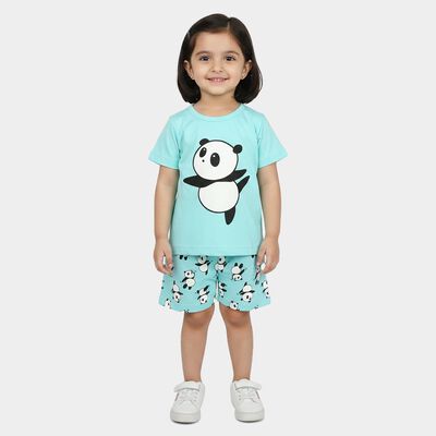 Girls Aqua Crew Neck Short Set Upper and Bottom Set