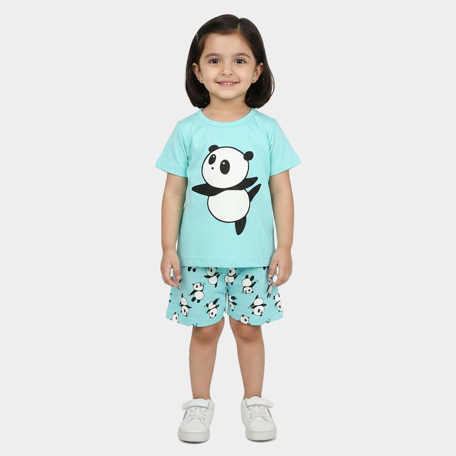 Girls Aqua Crew Neck Short Set Upper and Bottom Set, एक्वा, large