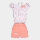 Girls' White Floral Off-Shoulder Top and Peach Shorts Set, नारंगी, small image number null