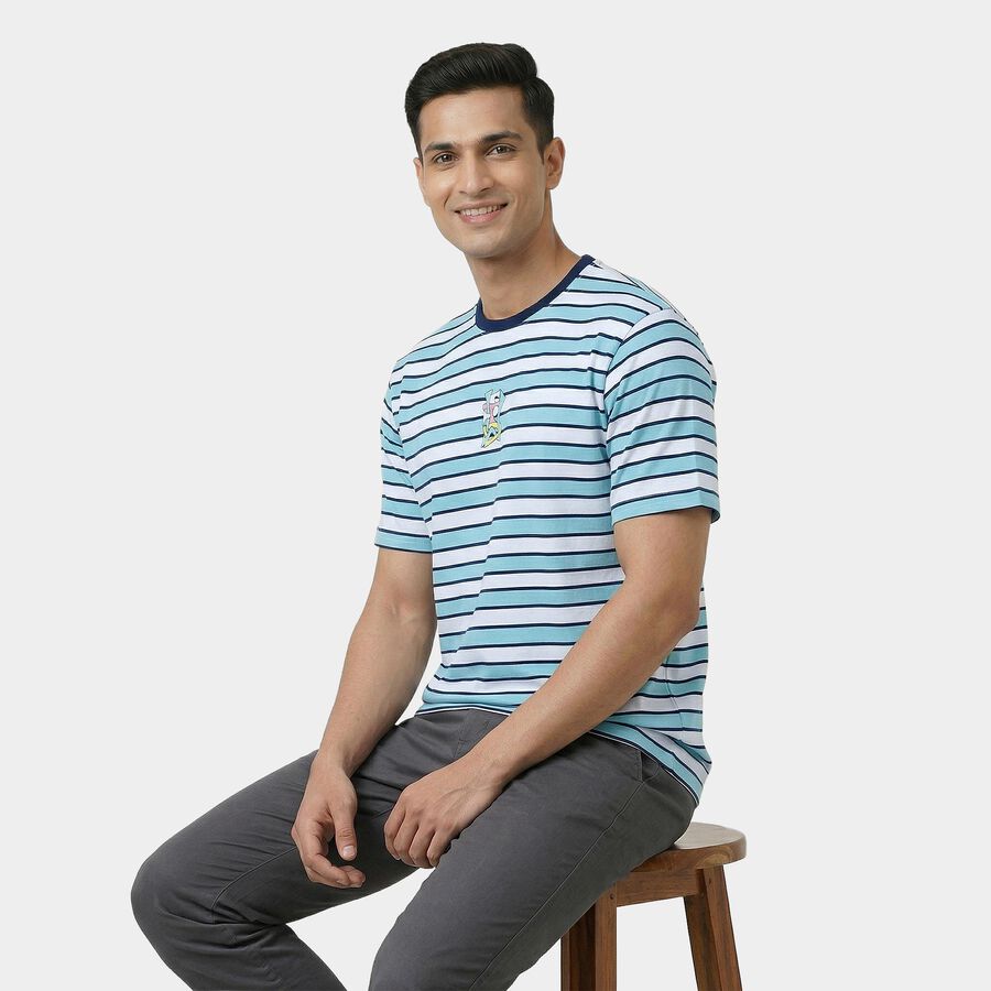 Men's Aqua Round Neck Casual T-Shirt, Aqua, large