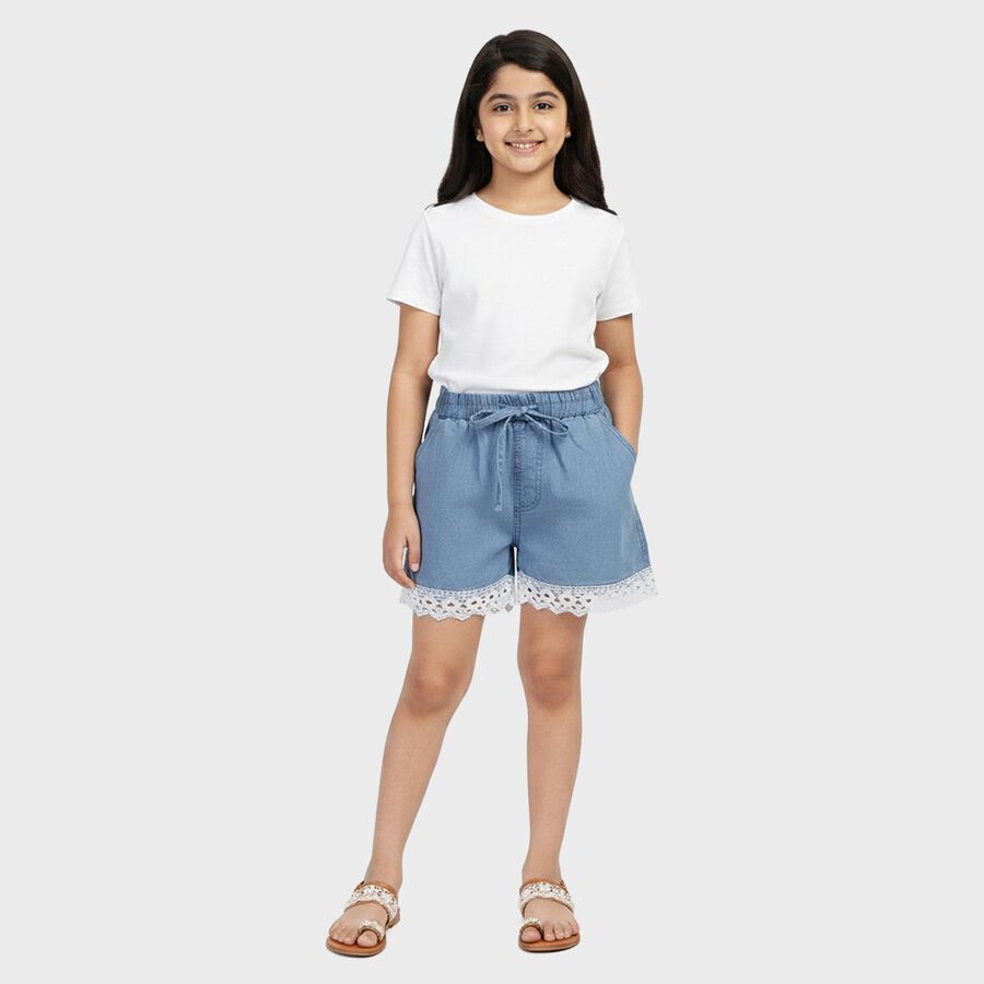 Girls' Shorts, मध्यम नीला, large