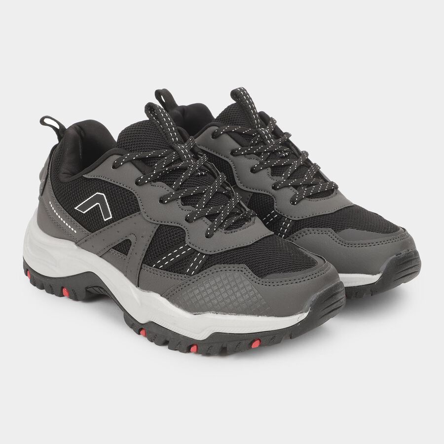 Men's Dark Charcoal Grey Lace-Up Casual Shoes, Grey, large