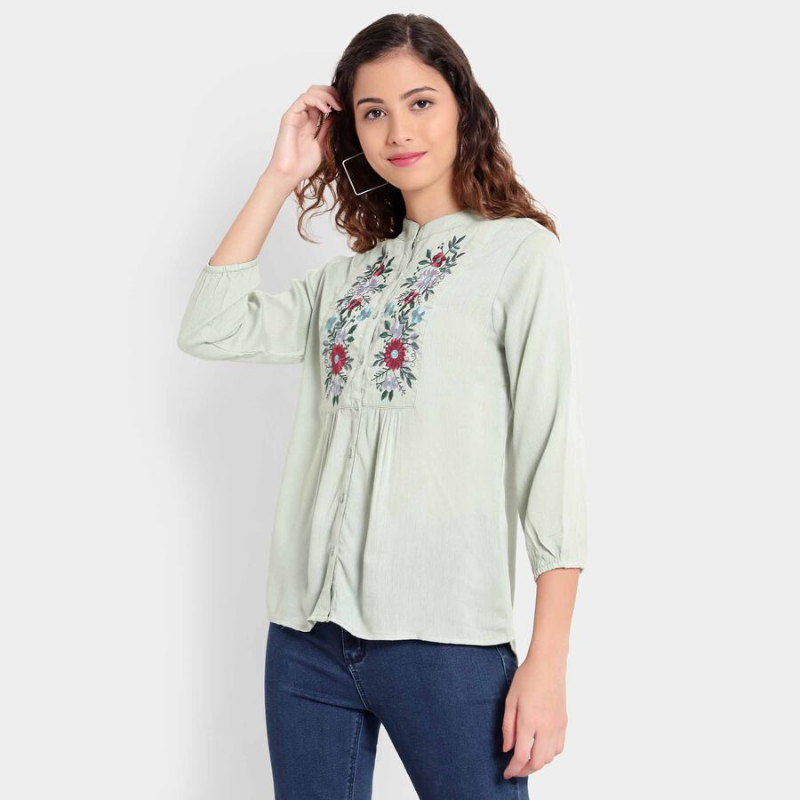 Embellished 3/4th Sleeves Shirt, Light Green, large image number null