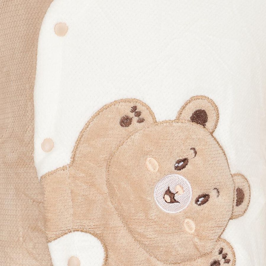 Infants' Beige Hooded Teddy Bear Applique Baba Suit, Beige, large image number null