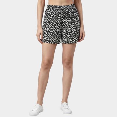Women's Black Regular Fit Drawstring Shorts