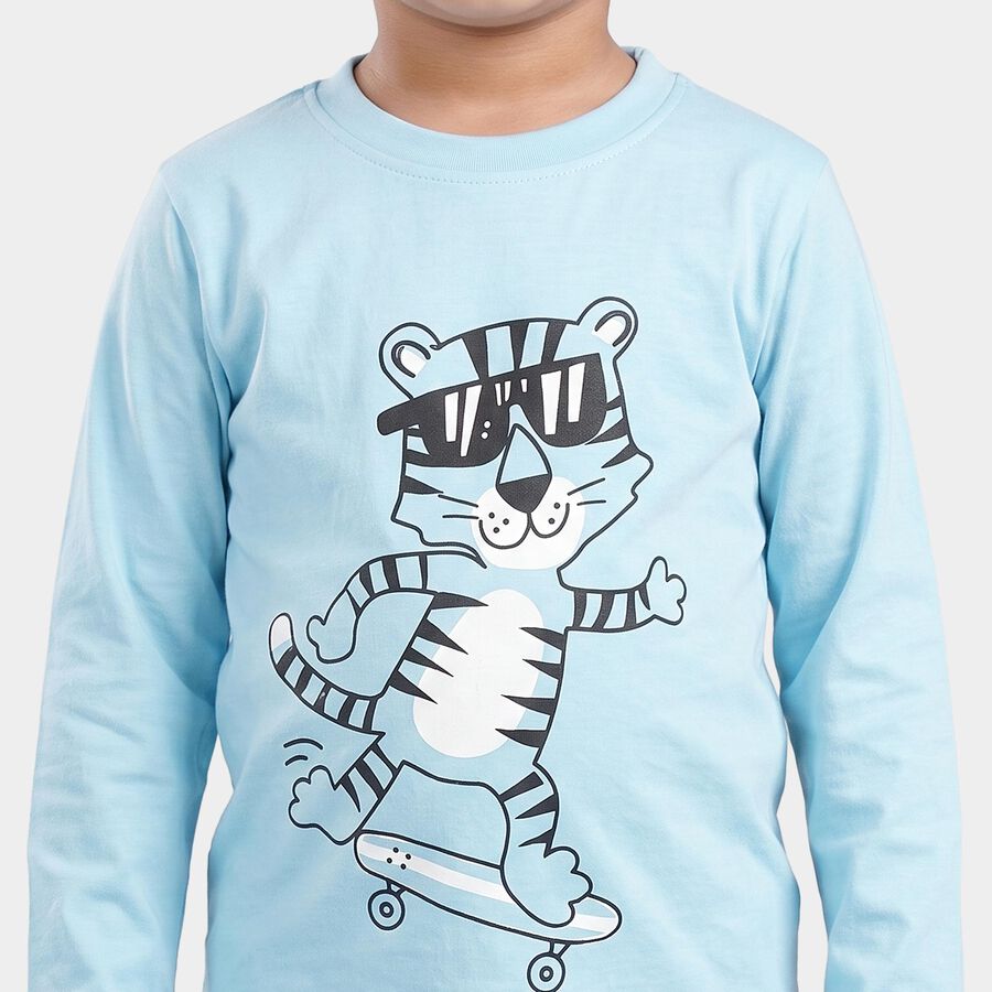 Boys Light Blue Round Neck Graphic Print Baba Suit, Light Blue, large