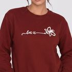 Women Maroon Crew Neck Pullover Sweatshirt, Rust, small