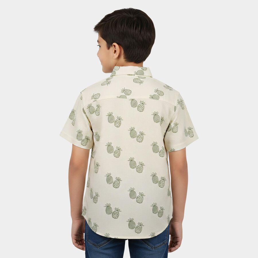 Boys White Cotton Casual Shirt, Off White, large