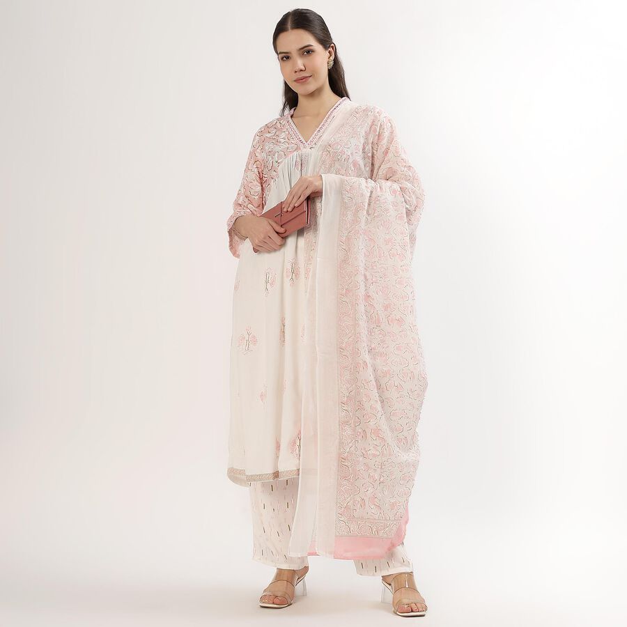 Women's Soft Blush Pink Floral Printed Ethnic Set, Light Pink, large