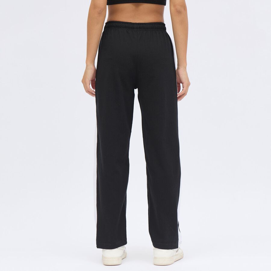 Women's Jet Black Regular Fit Side-Striped Track Pants, Black, large image number null