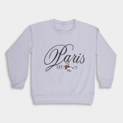 Girls Light Lavender Crew Neck Casual Sweatshirt