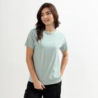 Women's Light Sage Green Round Neck Casual T-Shirt, Light Green, small
