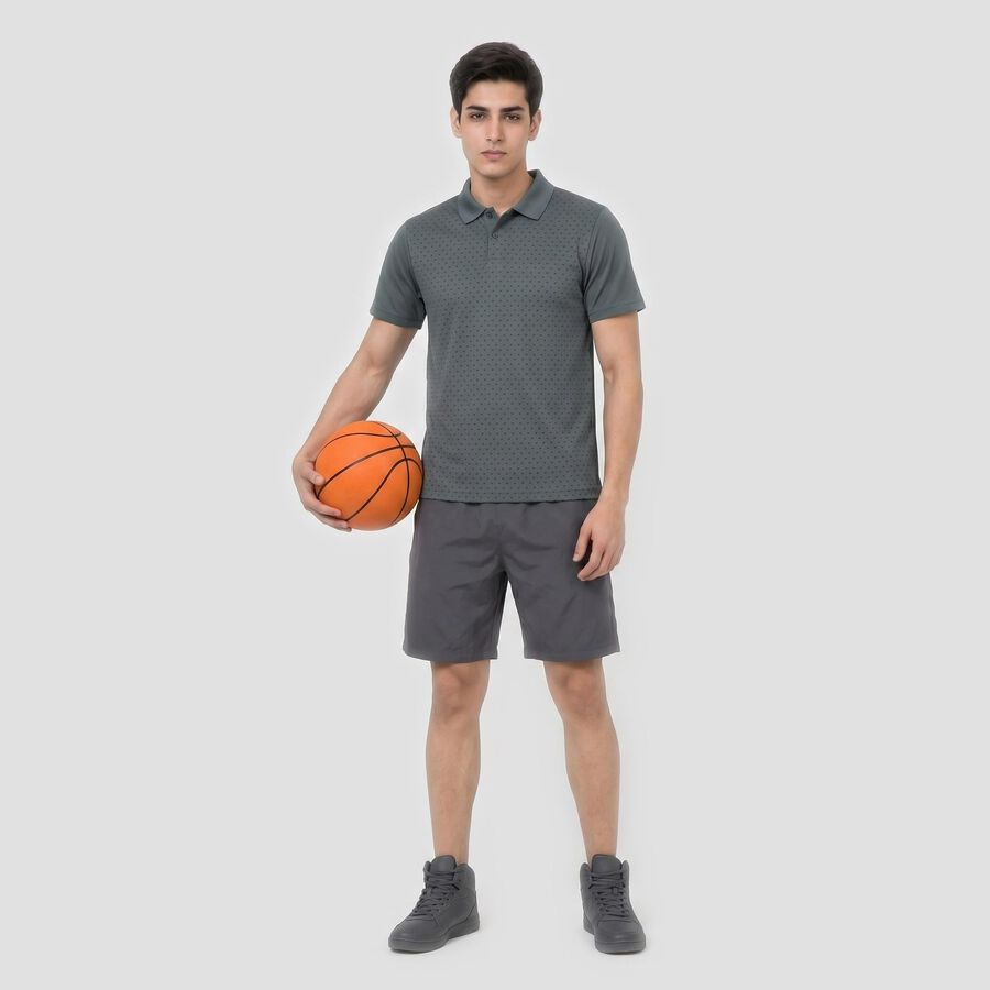 Men's Grey Polo Neck Polo Drifit T-Shirt, गहरा ग्रे, large