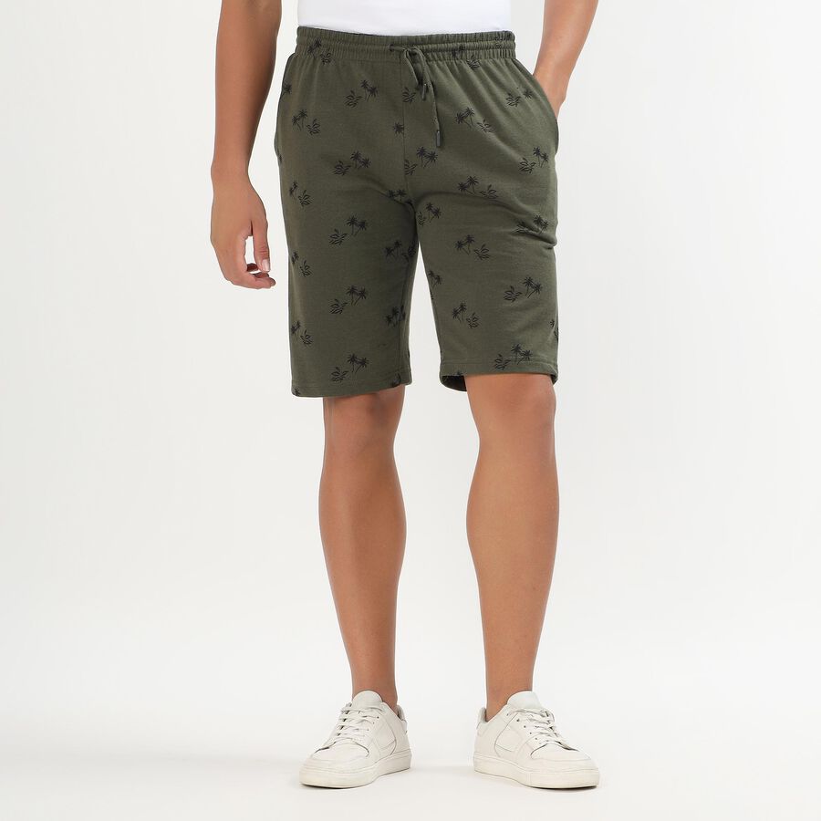 Men's Olive Green Printed Relaxed Fit Jamaican Shorts, Light Green, large image number null