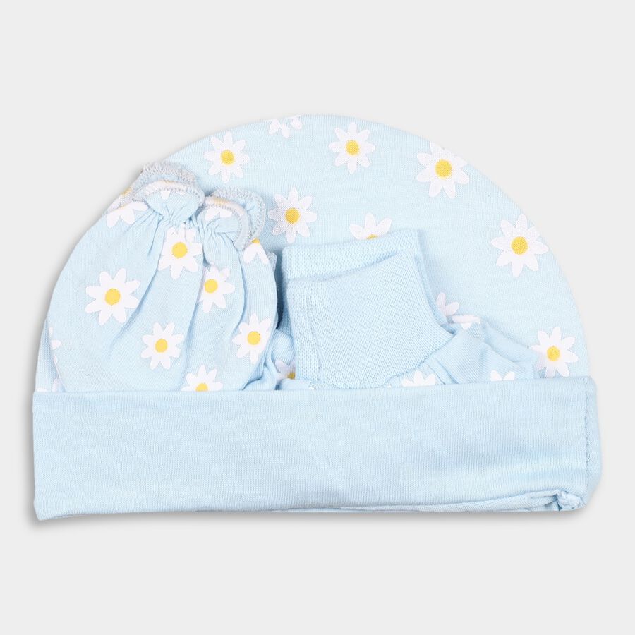 Infants' 100% Cotton Gift Set (Cap, Mittens, Booties), Light Blue, large