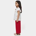 Girls' White and Red Round Neck Embroidered Top and Capri Set, ऑफ व्हाइट, small