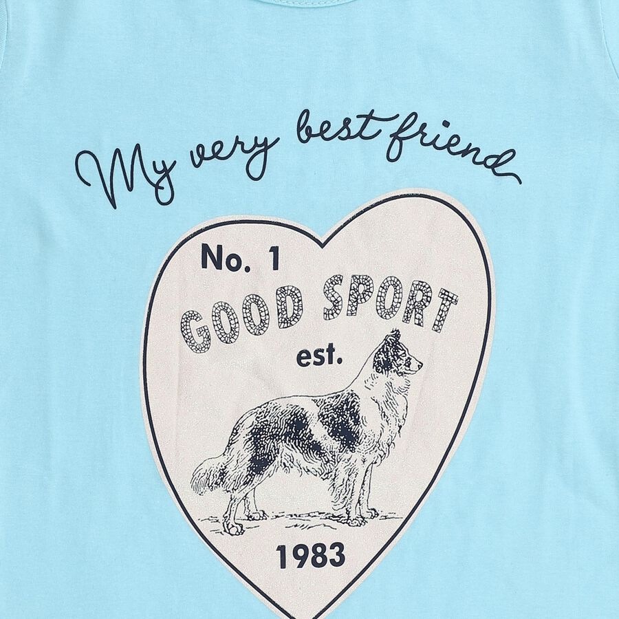 Girls Light Blue Cotton Round Neck Casual T-Shirt, हल्का नीला, large